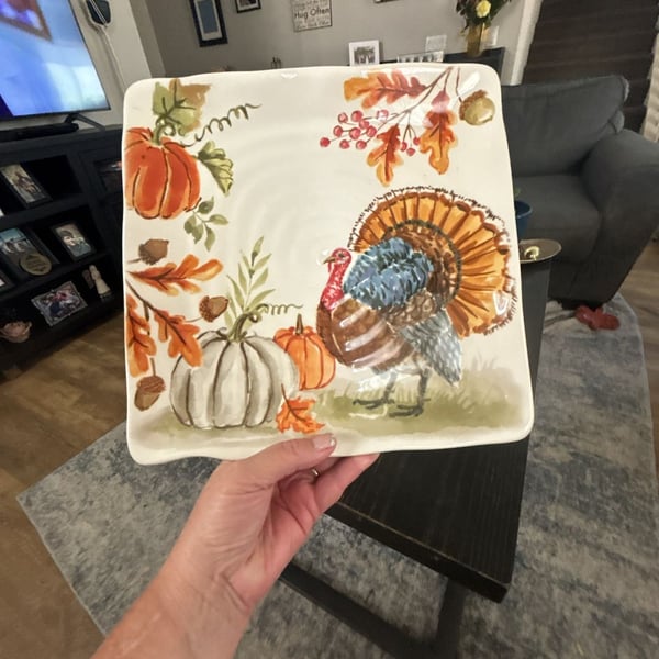 Maxcera Turkey Fall Thanksgiving Square Serving  

Plate