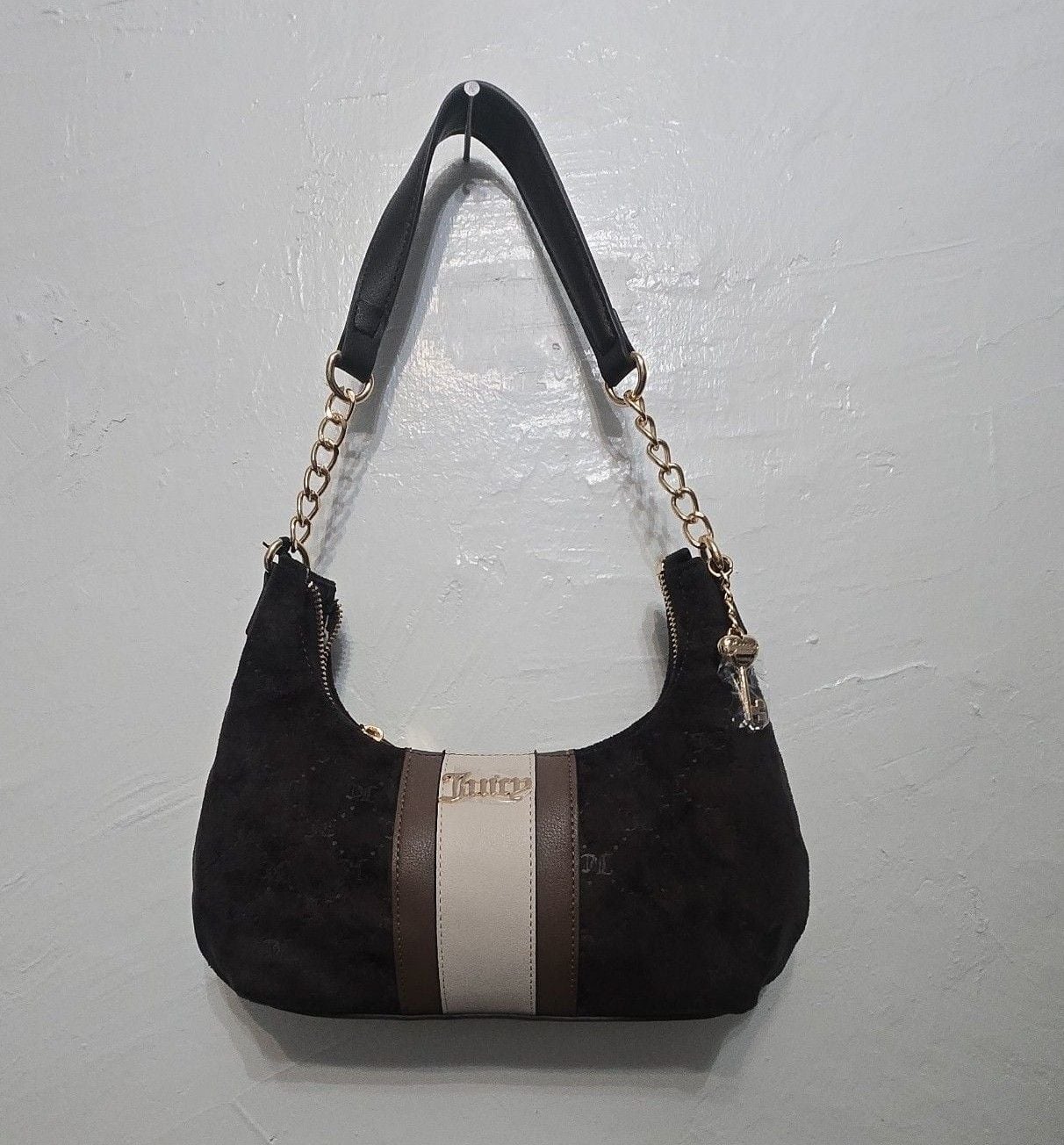 Juicy Couture Shoulder Bag Black Velvet Gold Chain 2
