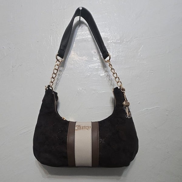Juicy Couture Shoulder Bag Black Velvet Gold Chain