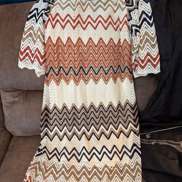 Fresh of LA Chevron Crochet Dress Size 2X Multicolor Midi