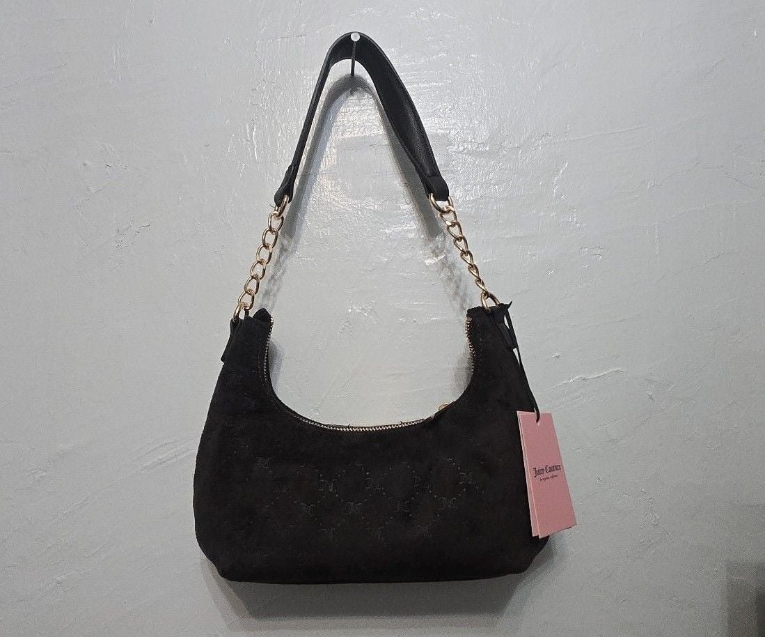 Juicy Couture Shoulder Bag Black Velvet Gold Chain 5