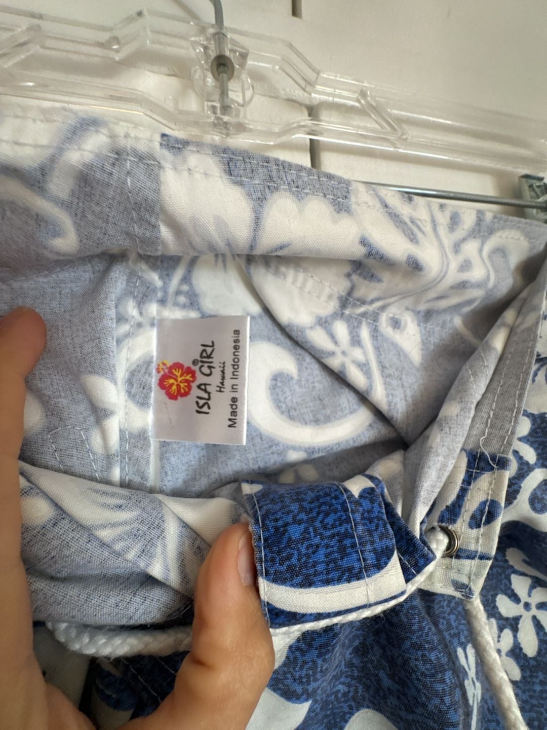 Isla Girl Board Shorts Blue White Hawaiian Hibiscus Floral Print Surf Swimwear Beach Vacation 3