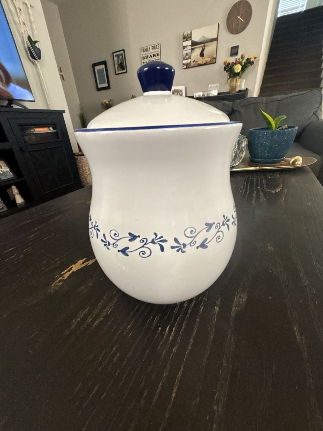Home Ceramic Canister White Blue Floral Vine 1
