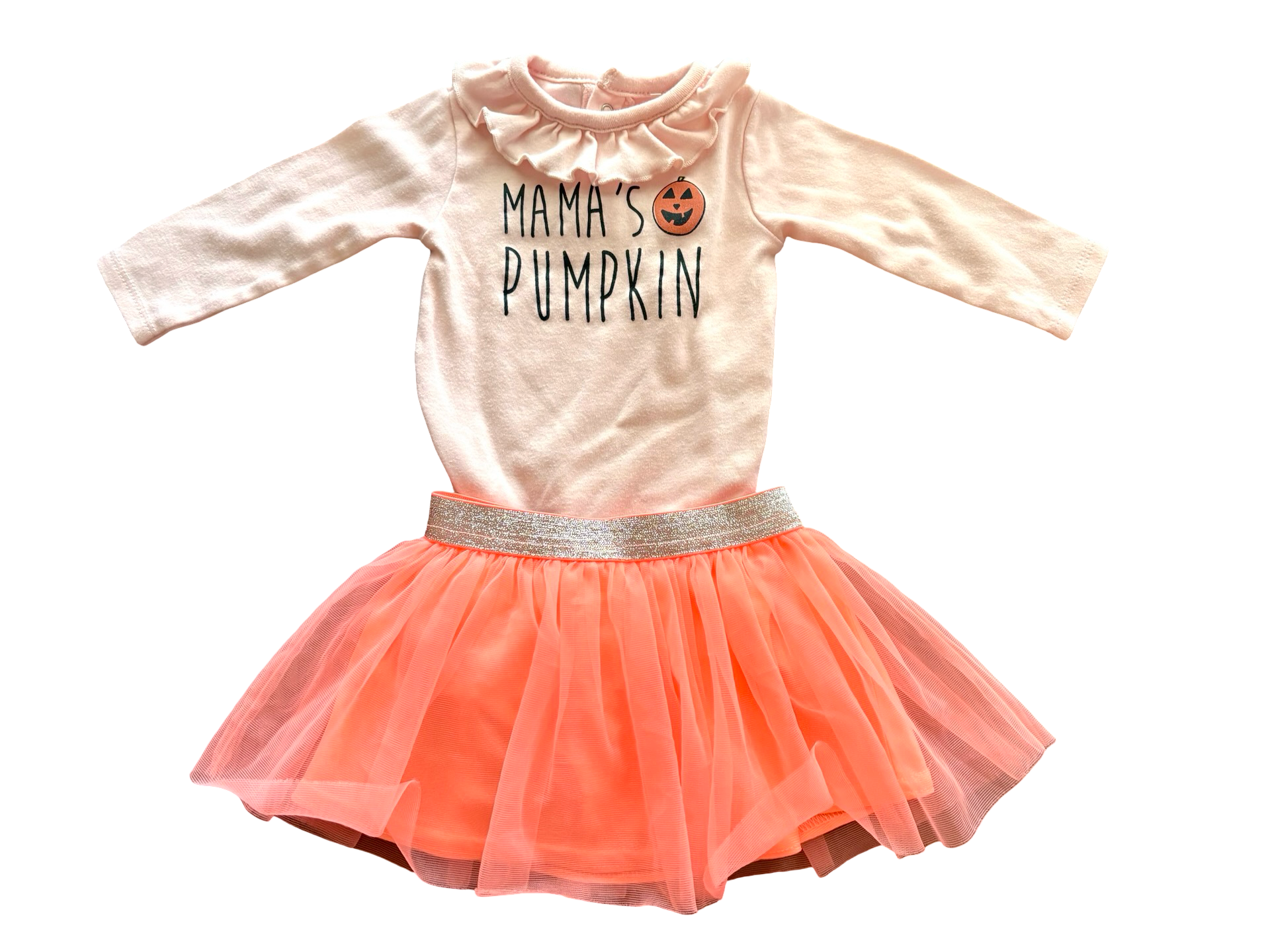 Chick Pea Mama's Pumpkin Outfit Size 6-9 M Pink Orange Halloween Skirt Set 1