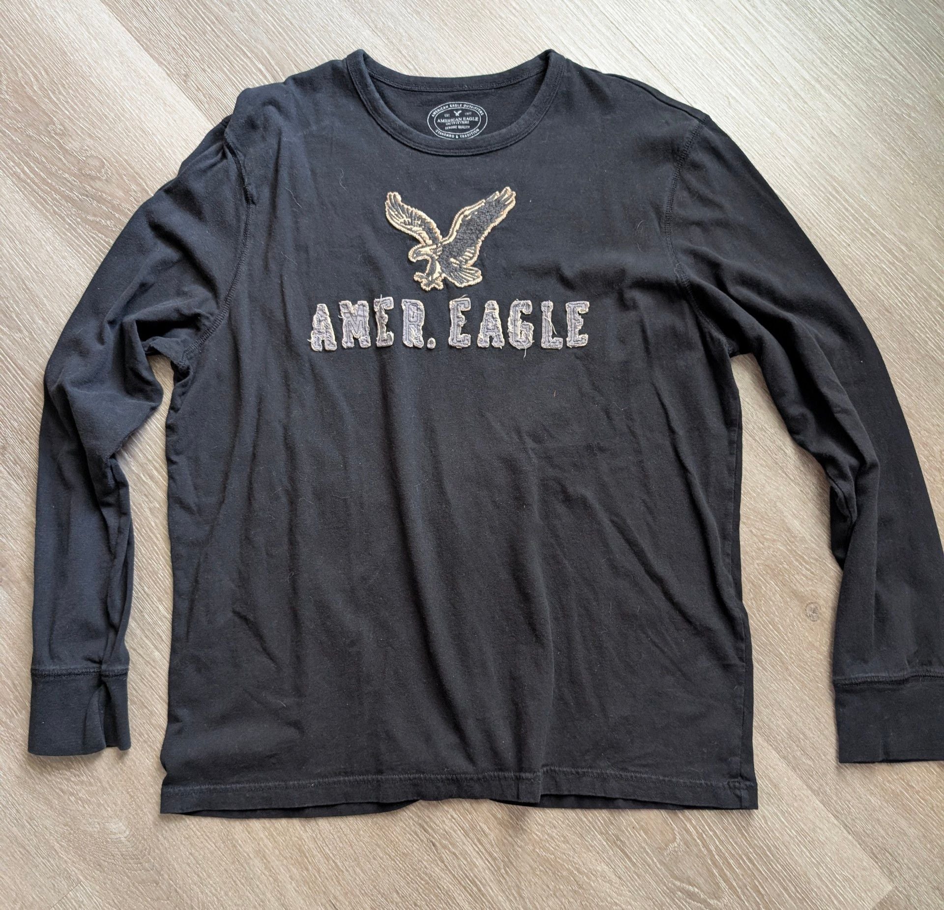 American Eagle Long Sleeve T-Shirt XL Black Athletic Fit Logo Graphic 3