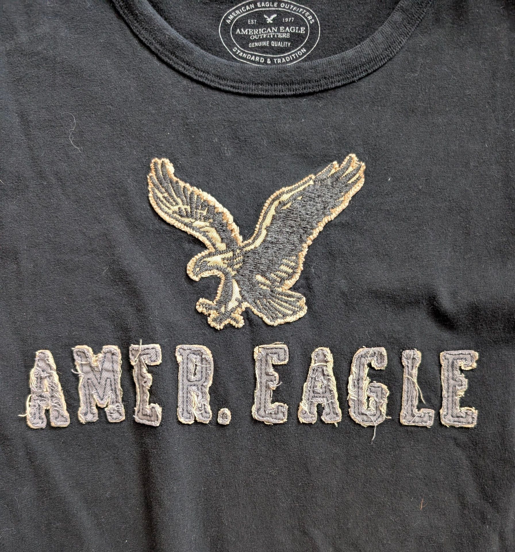 American Eagle Long Sleeve T-Shirt XL Black Athletic Fit Logo Graphic 2