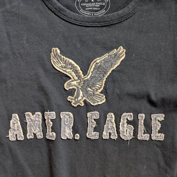 American Eagle Long Sleeve T-Shirt XL Black Athletic Fit Logo Graphic