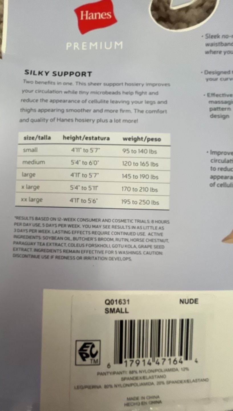 Hanes Silky Support Pantyhose Size Small Nude Anti Cellulite 30 Denier 7