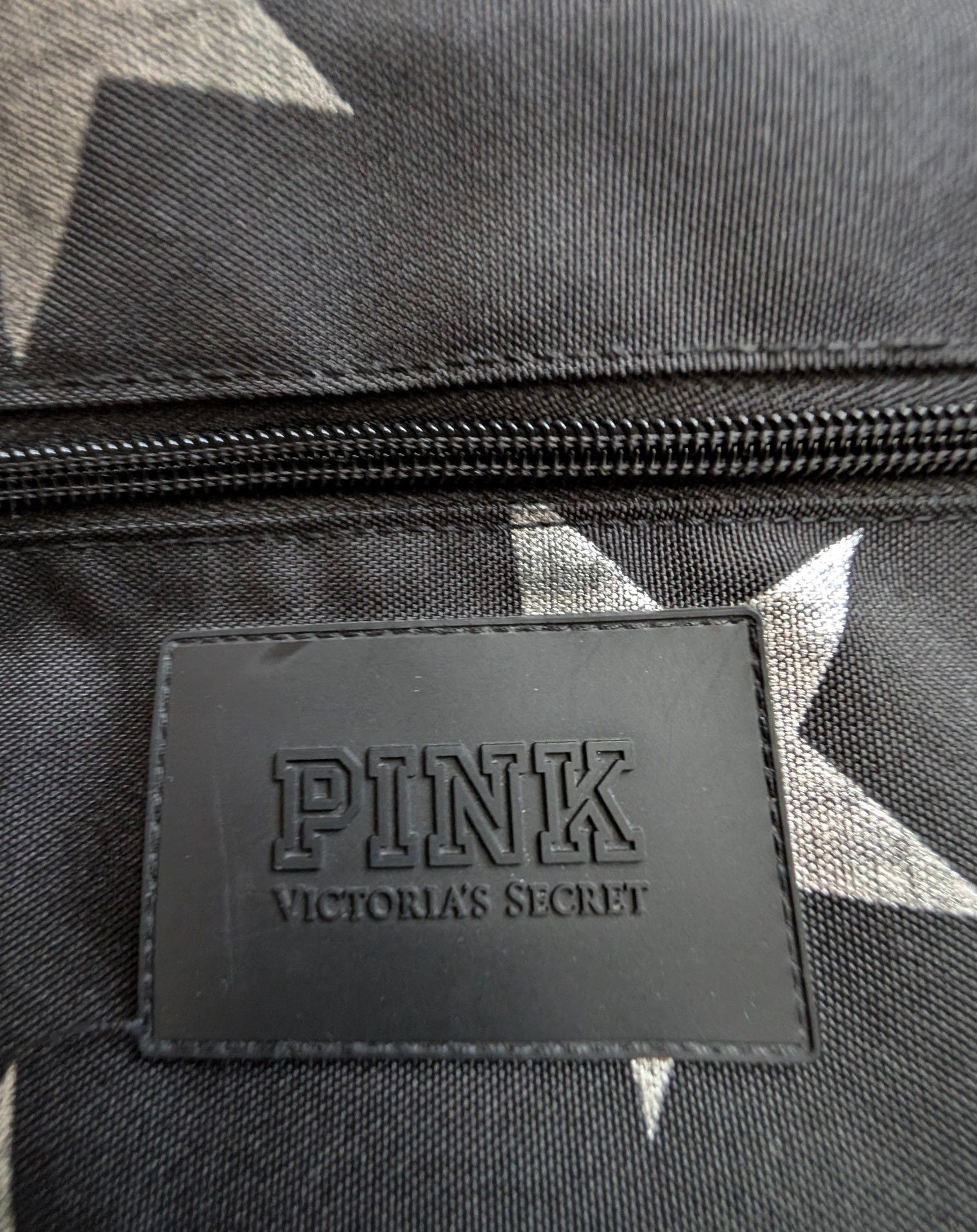 PINK Victoria's Secret Duffle Bag Black Silver Star Gym Overnight 2