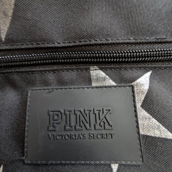 PINK Victoria's Secret Duffle Bag Black Silver Star Gym Overnight