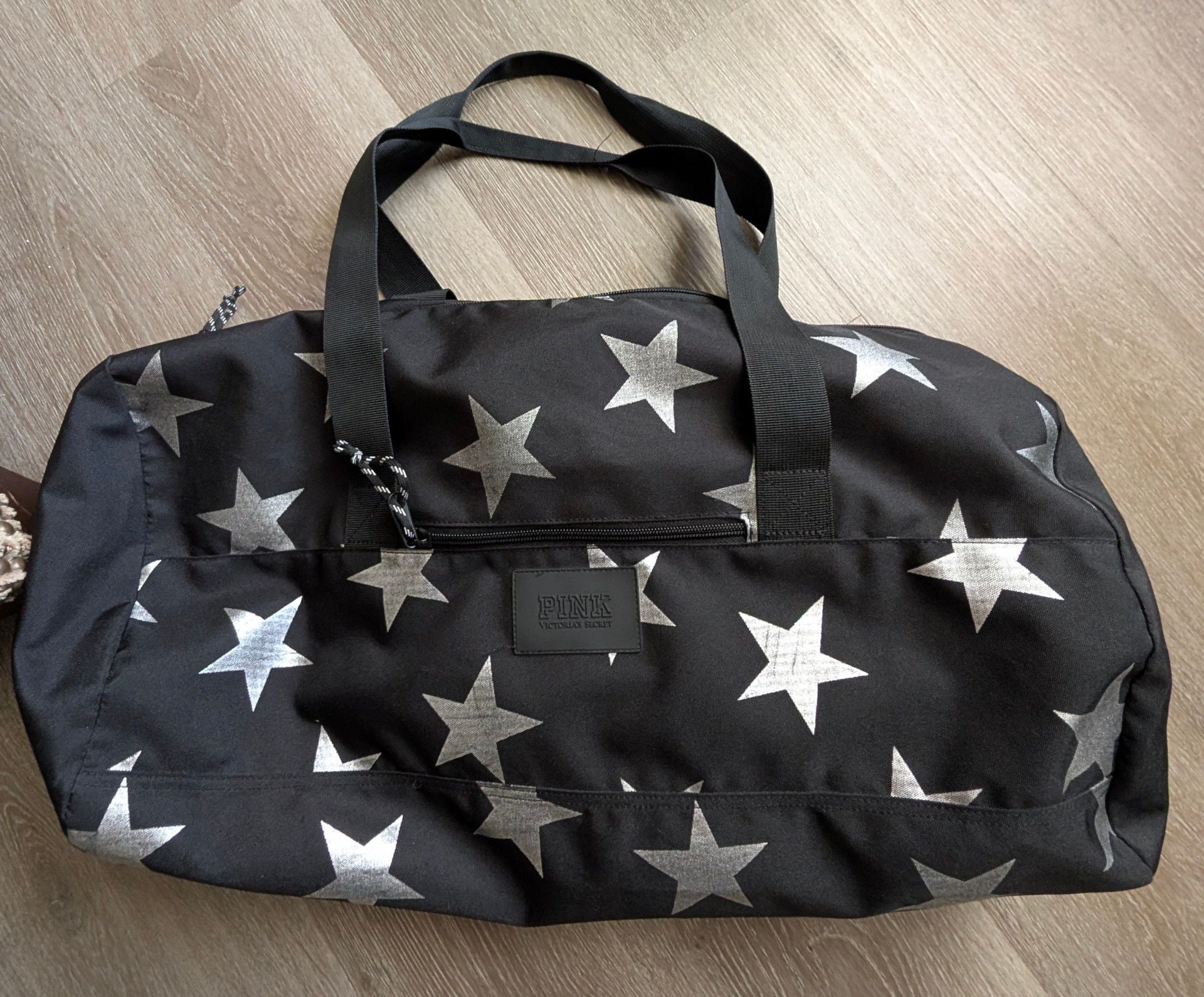 PINK Victoria's Secret Duffle Bag Black Silver Star Gym Overnight 3