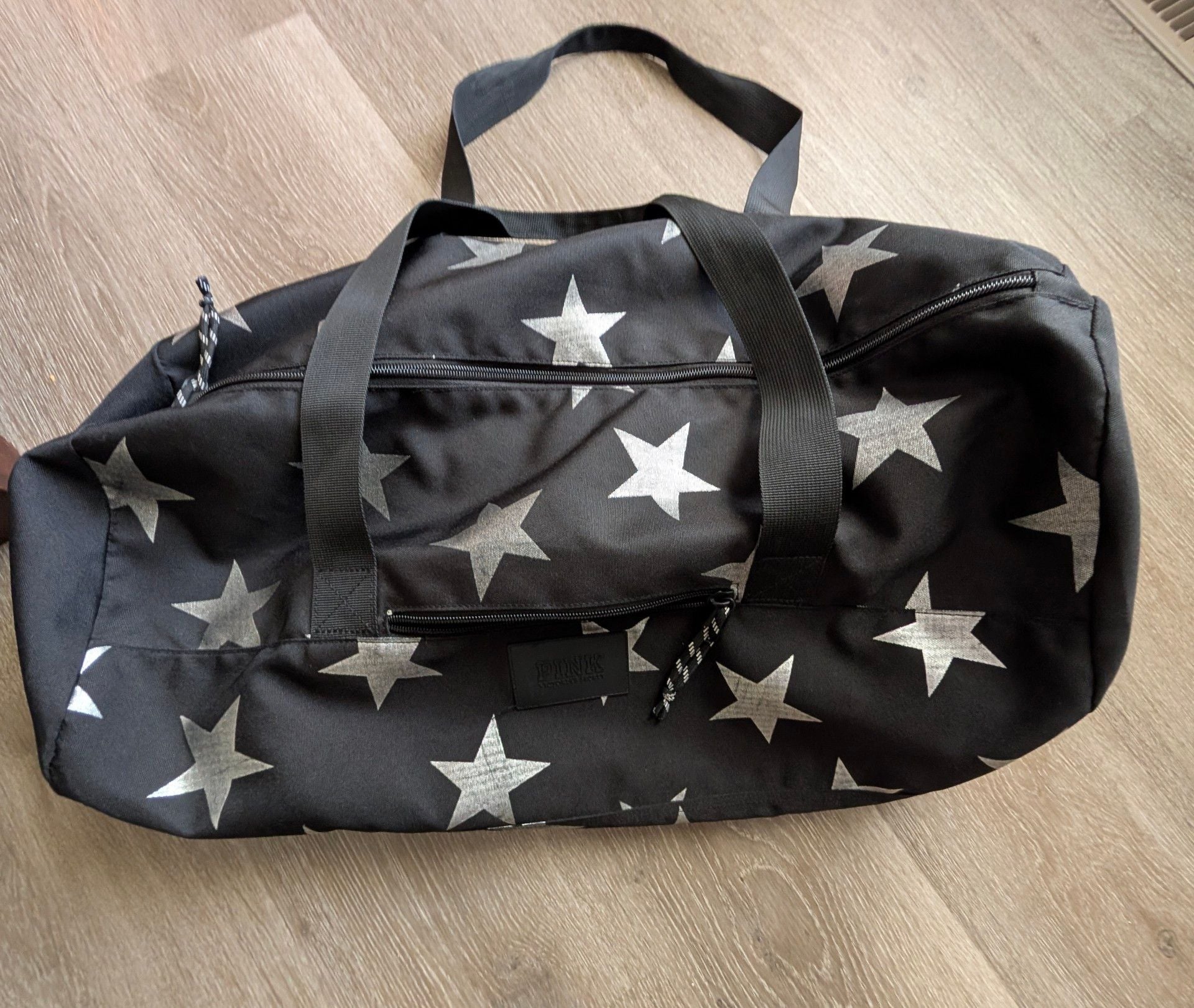 PINK Victoria's Secret Duffle Bag Black Silver Star Gym Overnight 4
