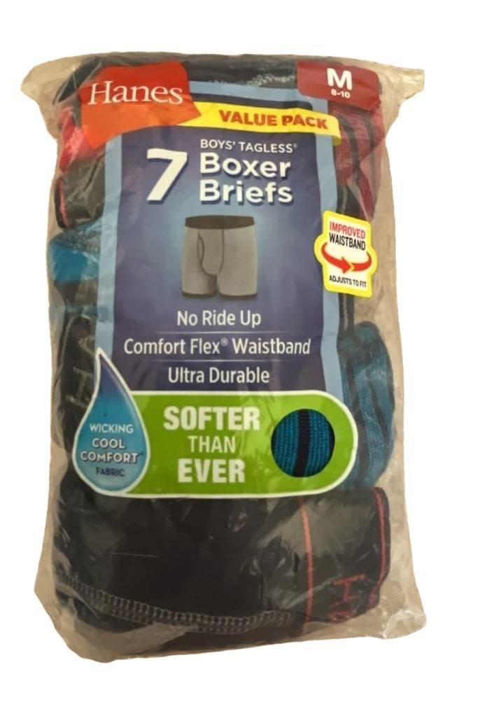 Hanes Boys 7-Pack Tagless Boxer Briefs Size M 8-10 1