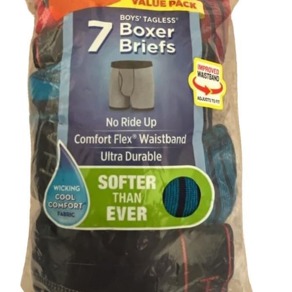 Hanes Boys 7-Pack Tagless Boxer Briefs Size M 8-10