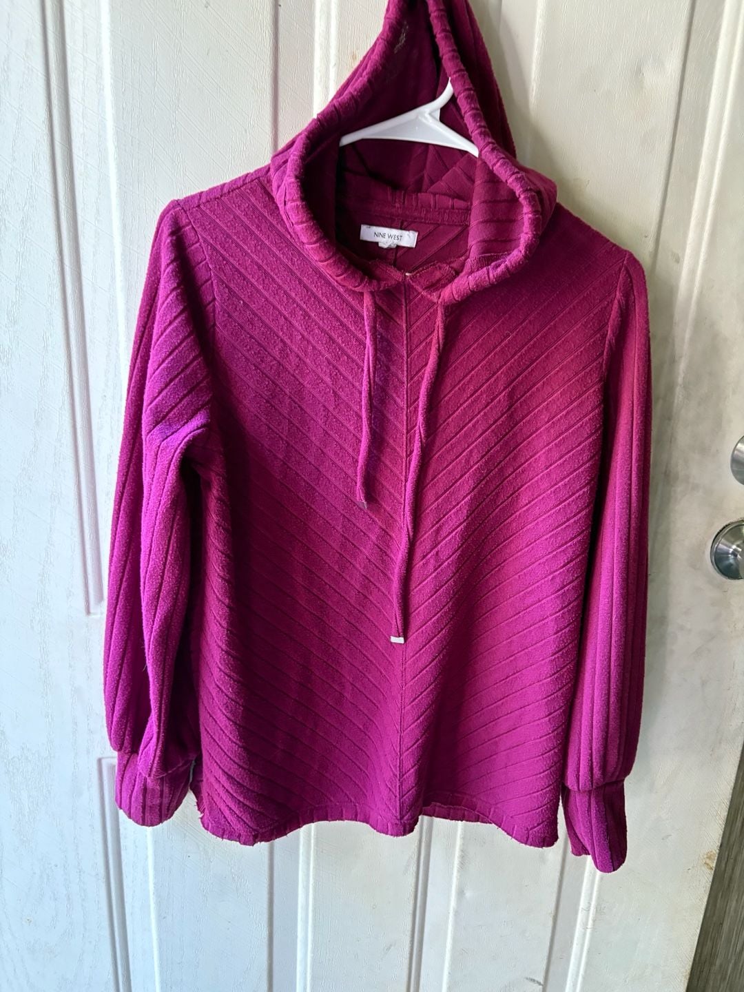 Nine West Hooded Tunic Sweater Magenta Textured 2