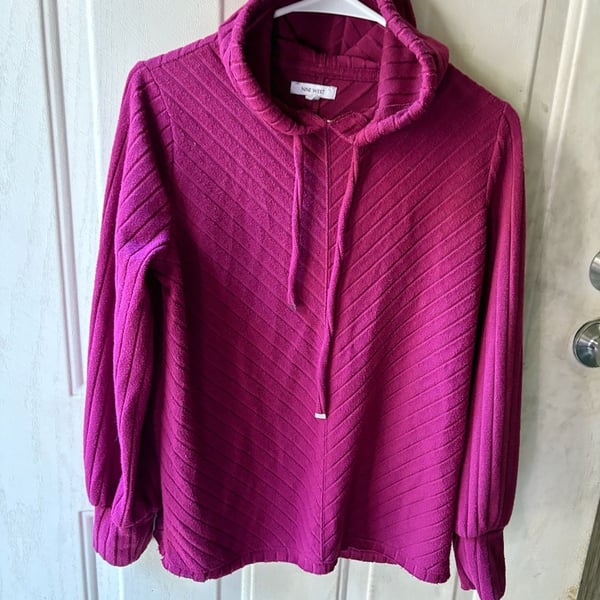 Nine West Hooded Tunic Sweater Magenta Textured