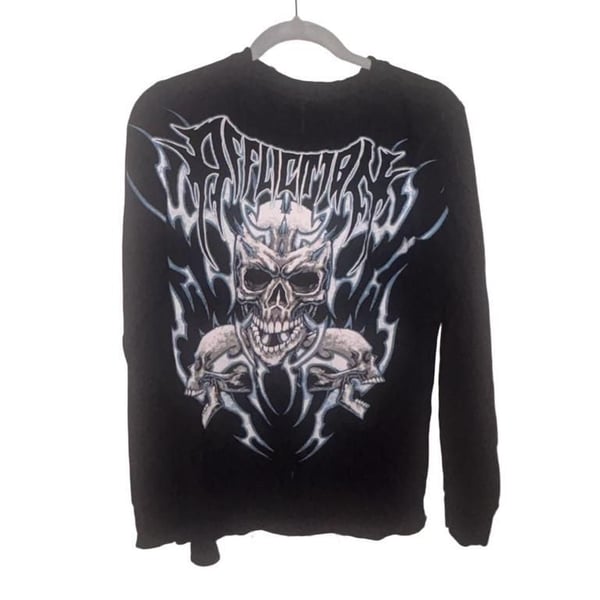 Affliction Ice Inferno Thermal Long Sleeve Size Medium Black Skull