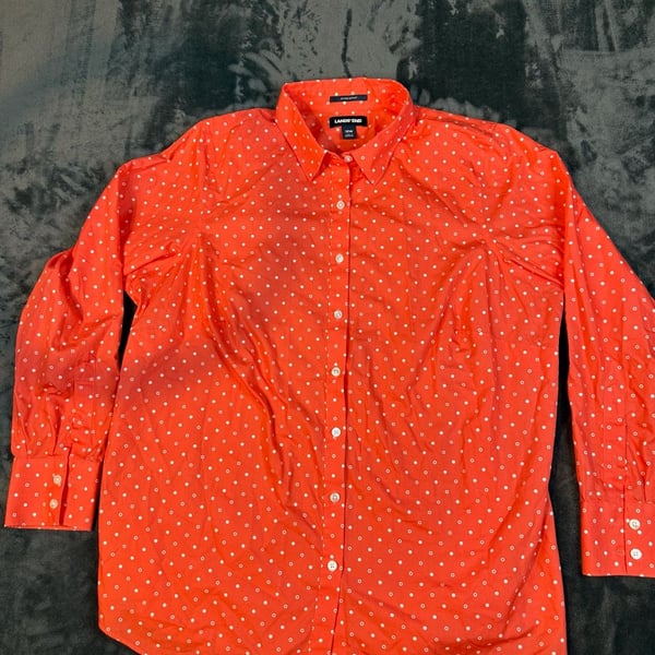 Men’s Lands End Polka Dot Long Sleeve Button Up Shirt Size 18W Orange #91