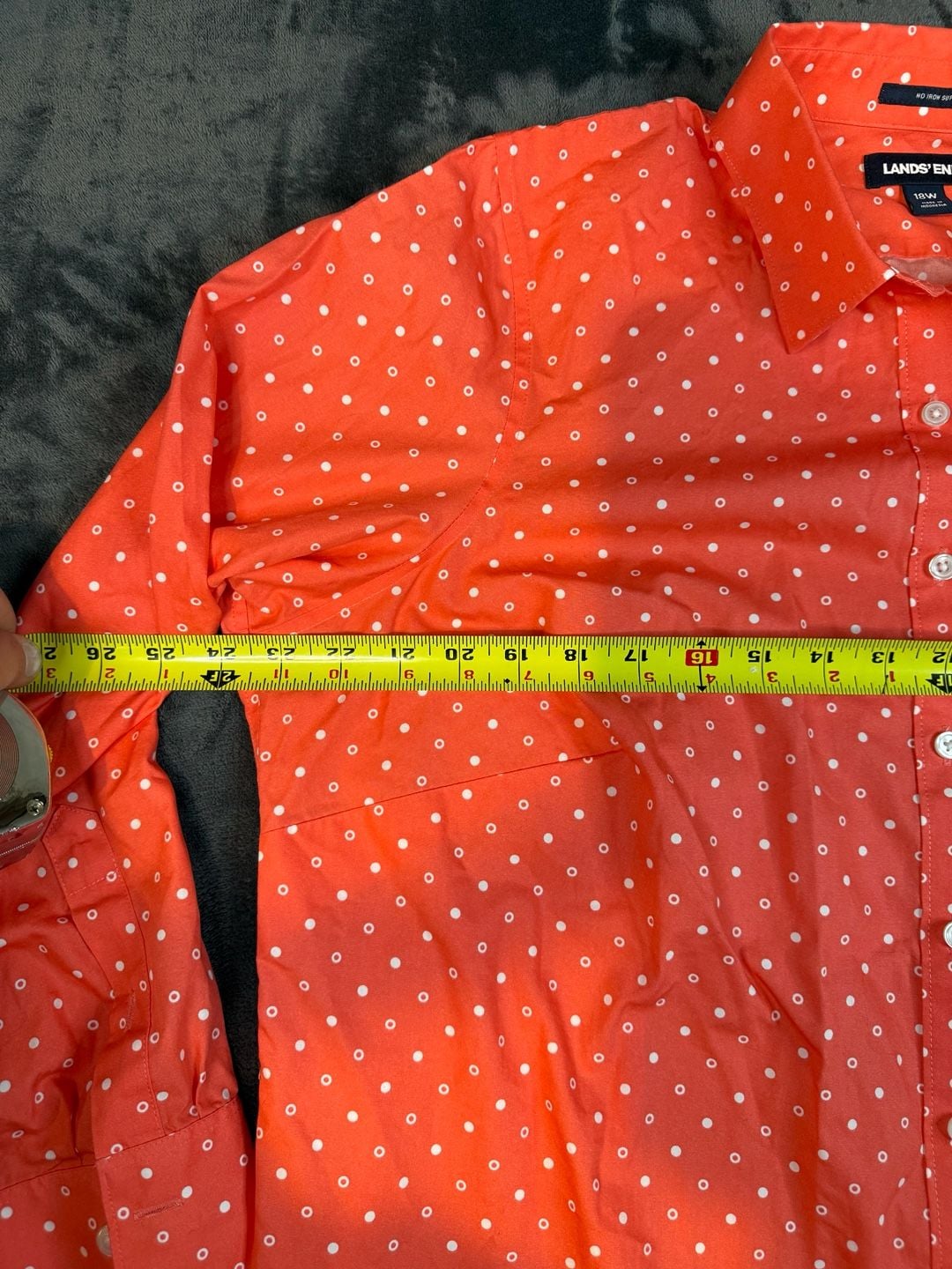 Men’s Lands End Polka Dot Long Sleeve Button Up Shirt Size 18W Orange #91 7