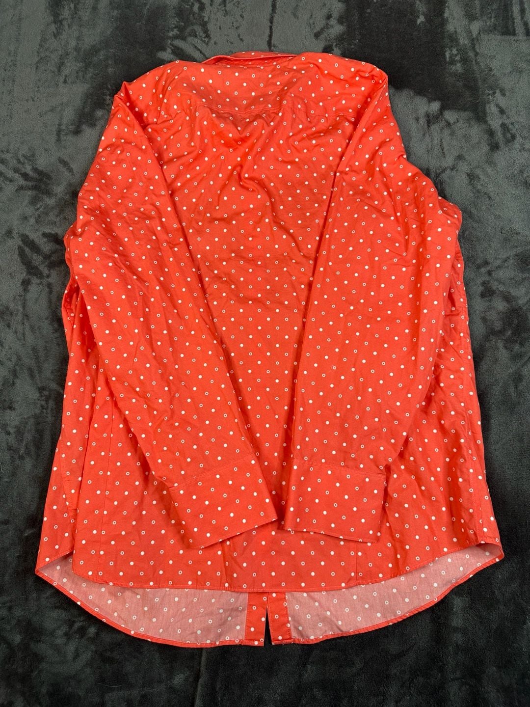Men’s Lands End Polka Dot Long Sleeve Button Up Shirt Size 18W Orange #91 8