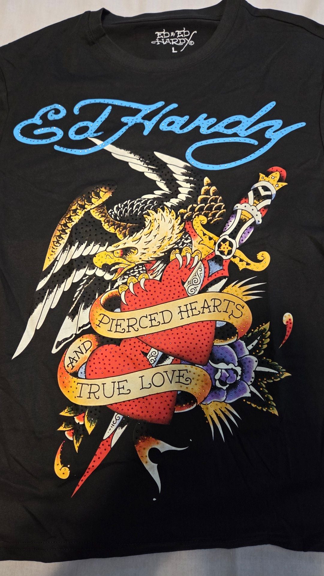 Ed Hardy Pierced Hearts & True Love Rhinestone Eagle Dagger Unisex Gray Size L 4
