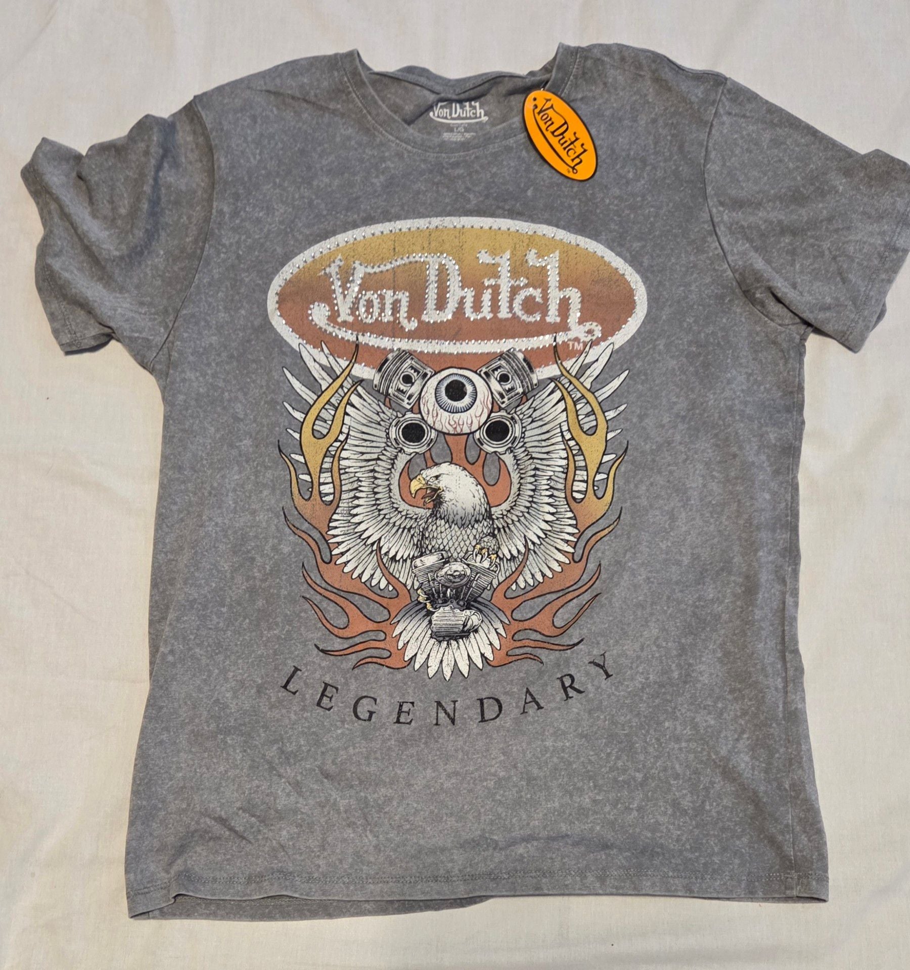 Von Dutch Eagle Skull Legendary Graphic Mineral Wash T-Shirt 2