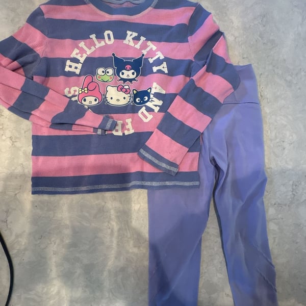 Bundle Sanrio Hello Kitty And Friends Striped Crewneck henley and matching leggings tights Size S/M Pink Blue