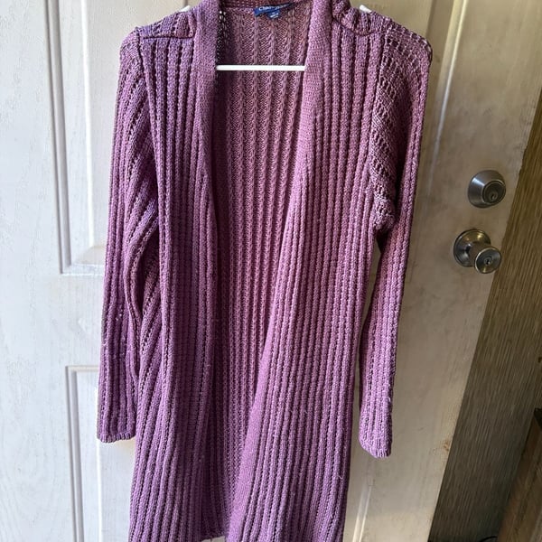 Chadwicks of Boston Open Front Cardigan PL Purple Ribbed Knit Sweater
