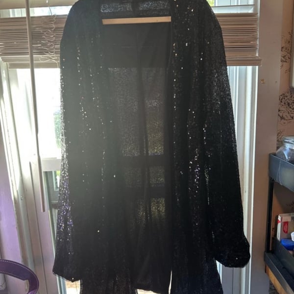 Kancy Kole Black Sequin Open-Front Cardigan Jacket 2XL