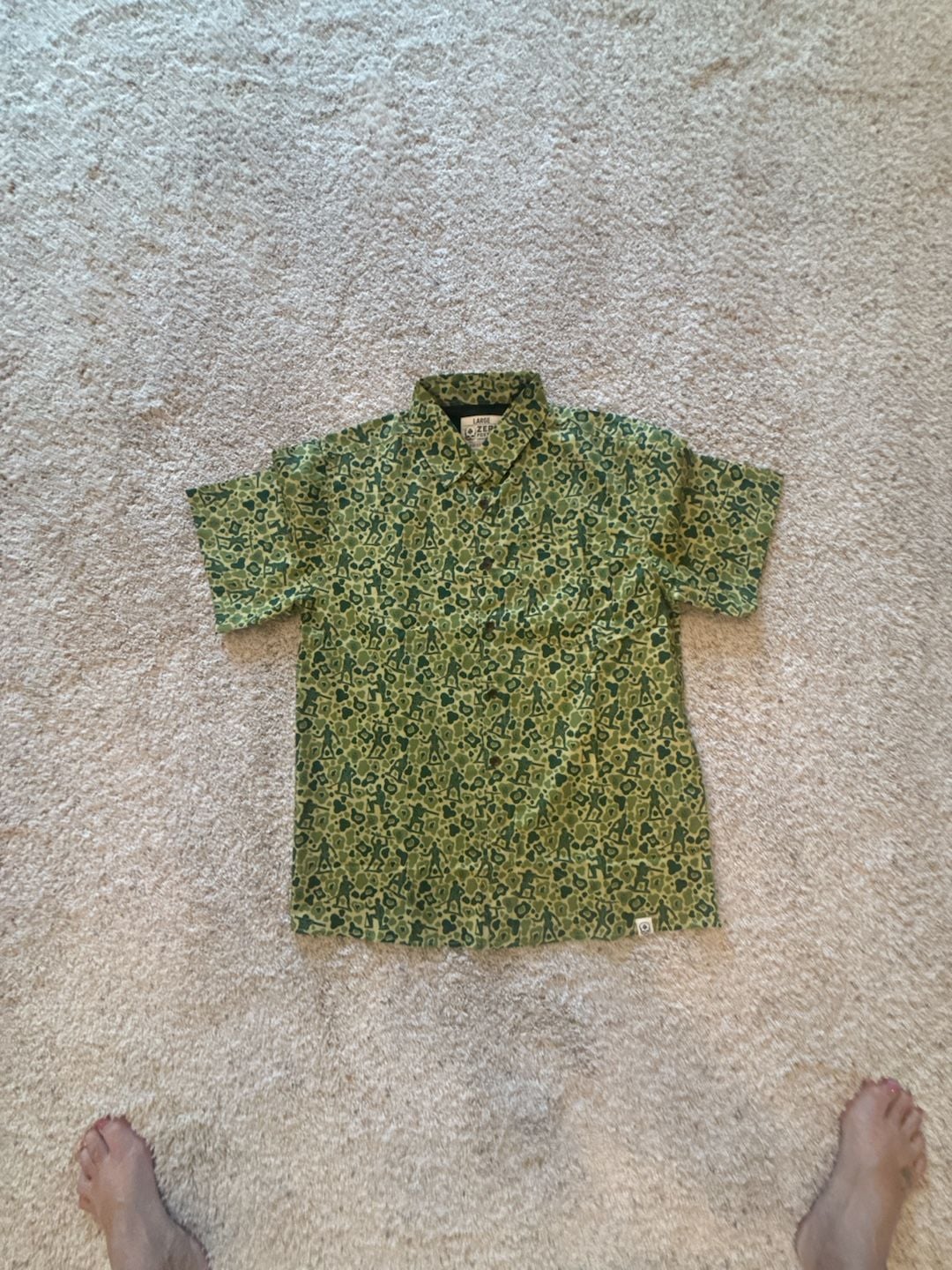 Zero Foxtrot Aloha Surf Shirt Size Large Green Camo Army Men Pattern 3