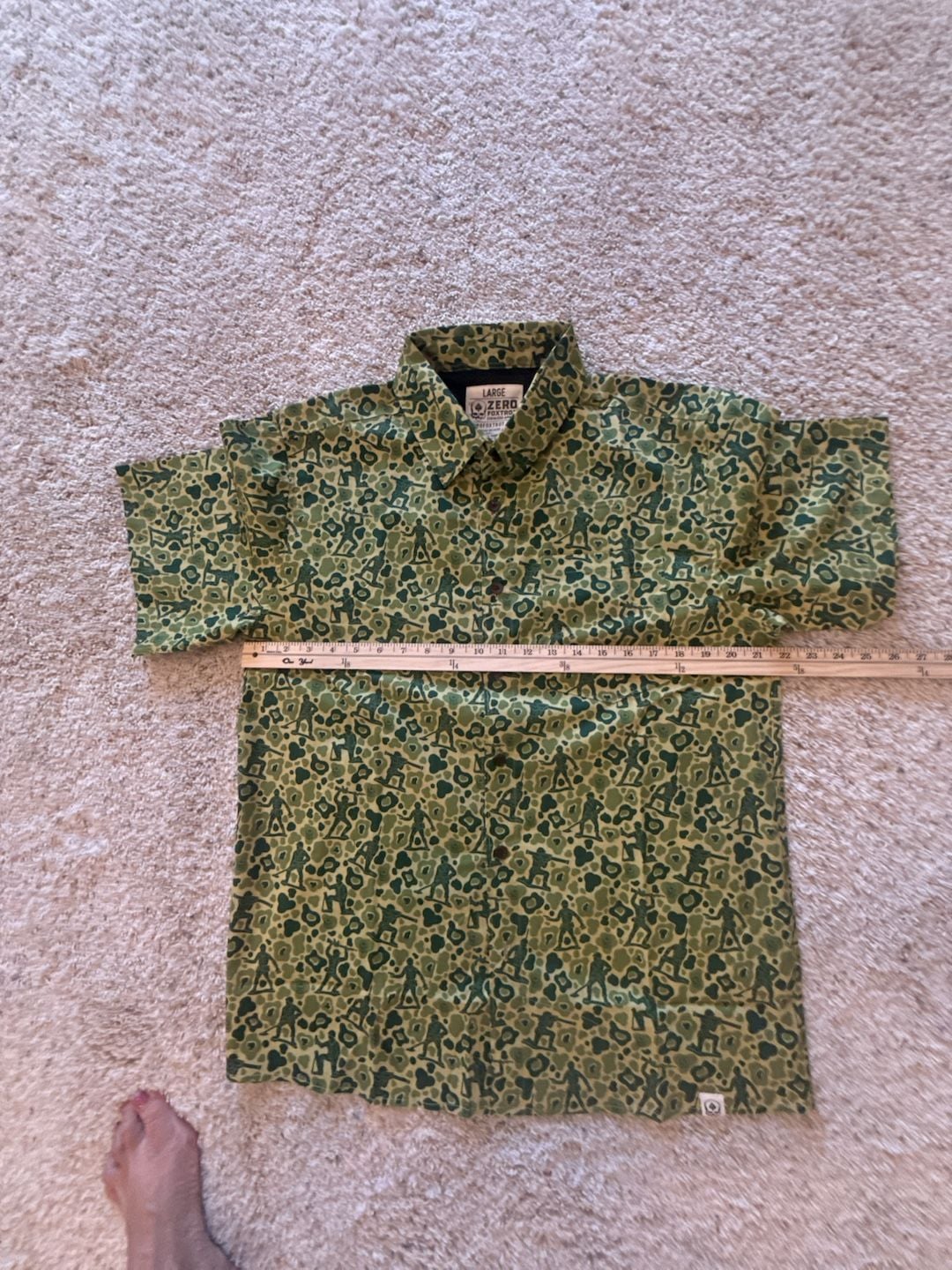 Zero Foxtrot Aloha Surf Shirt Size Large Green Camo Army Men Pattern 7