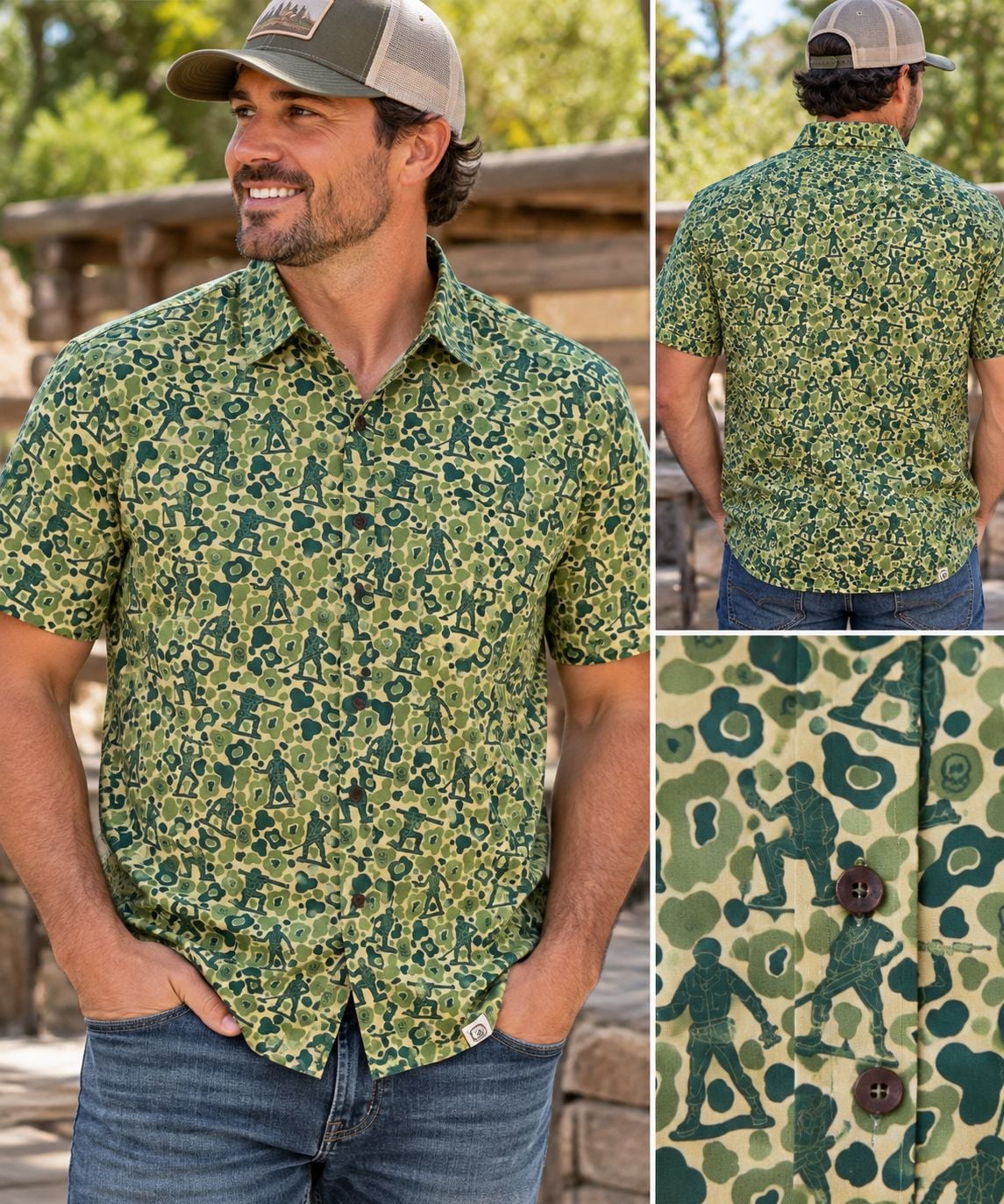 Zero Foxtrot Aloha Surf Shirt Size Large Green Camo Army Men Pattern 2