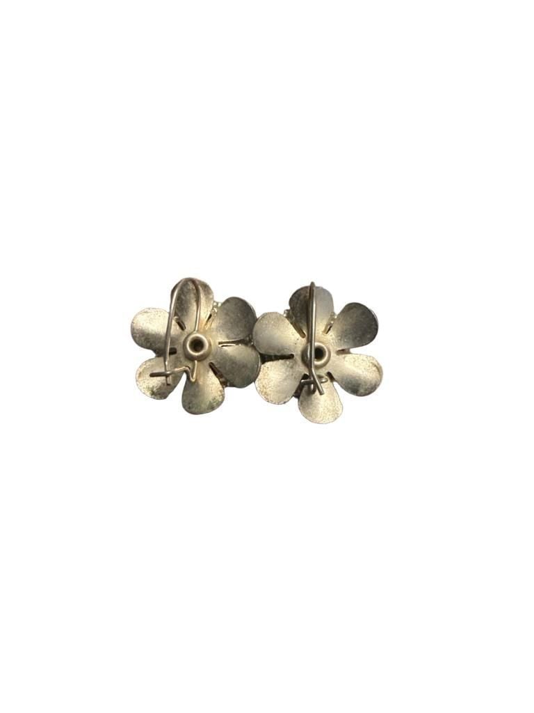Vintage Purple Enamel And Pink Rhinestone Flower Earrings 3