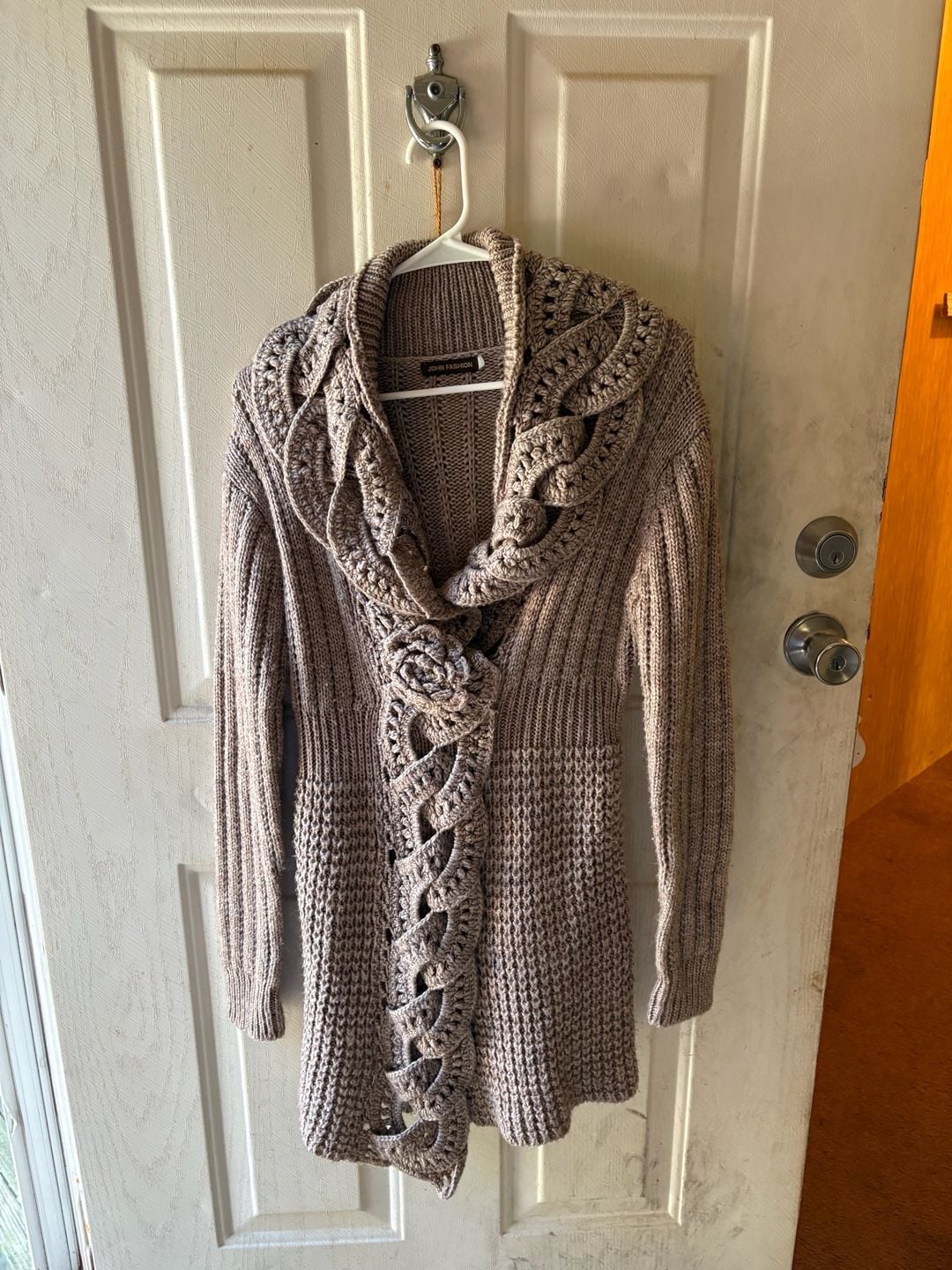 John Fashion Crochet Cardigan Sweater Taupe 2