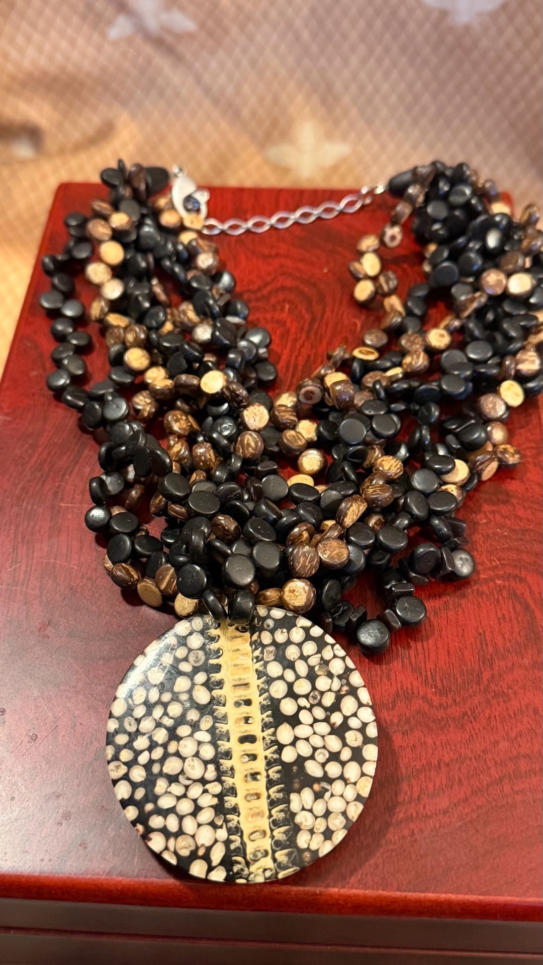 Unbranded Multi-Strand Wood and Shell Statement Necklace with Pendant 2