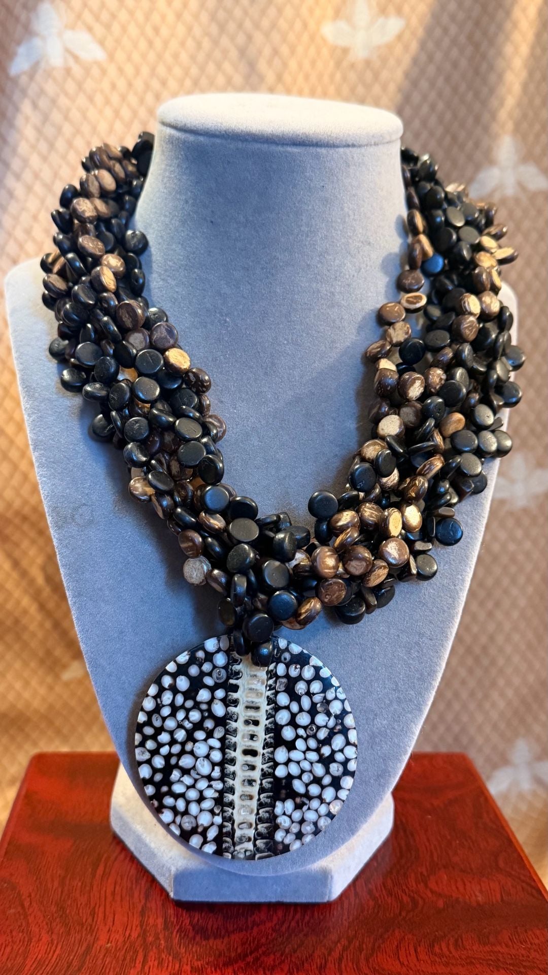 Unbranded Multi-Strand Wood and Shell Statement Necklace with Pendant 4