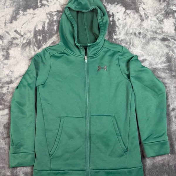 Kids Under Armour Fleece Full Zip Hoodie YMD Green Youth Medium # 93