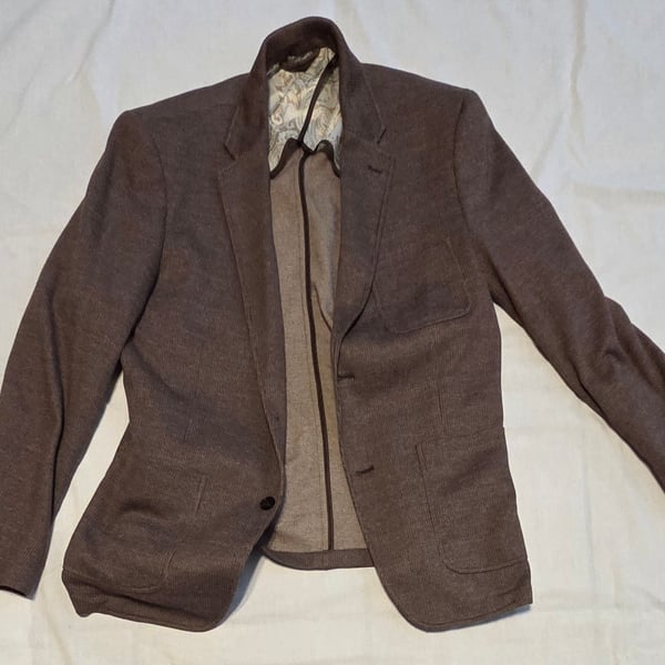 Tasso Elba Sport Coat Blazer Size L 42-44 Brown Cotton Blend