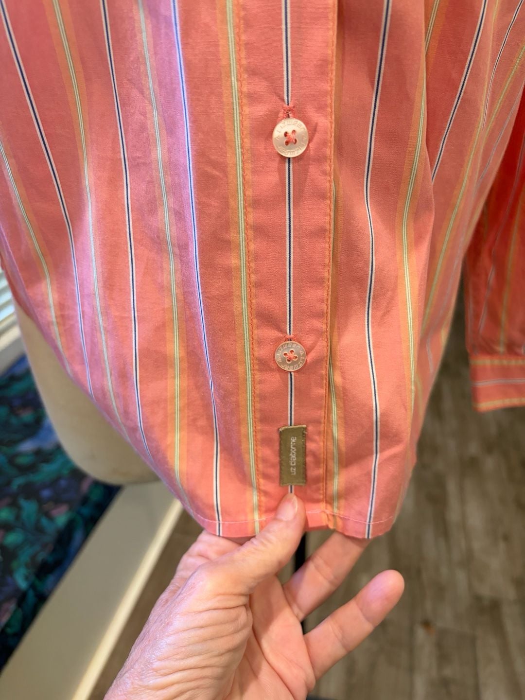 062-Liz Claiborne Long Sleeve Button Down Shirt Pink Striped Blouse small Petite 7