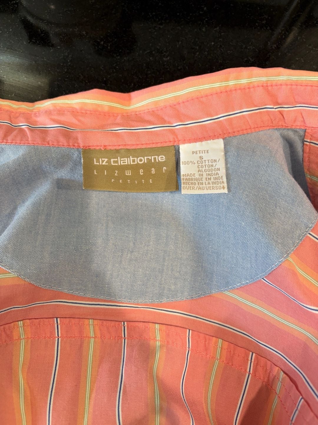 062-Liz Claiborne Long Sleeve Button Down Shirt Pink Striped Blouse small Petite 9