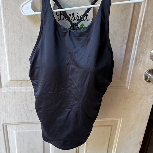 Lands' End Tankini Top Size 14 Black High Neck Strappy Back Swimwear