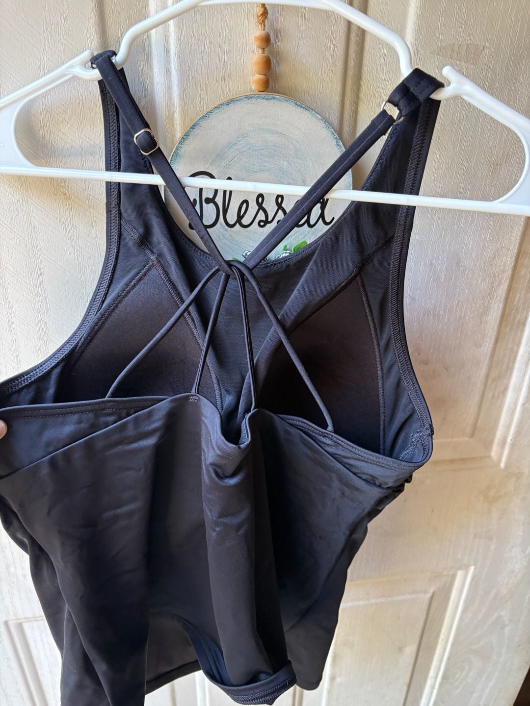 Lands' End Tankini Top Size 14 Black High Neck Strappy Back Swimwear 2