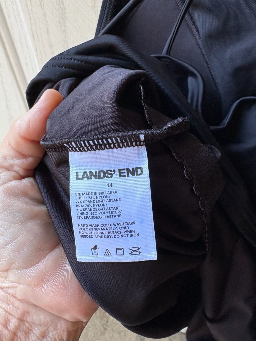 Lands' End Tankini Top Size 14 Black High Neck Strappy Back Swimwear 3