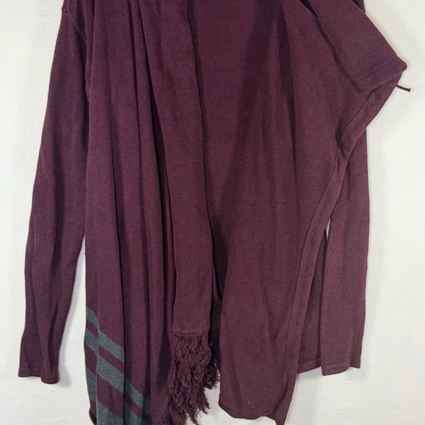 Cabi Fringe Wrap Cardigan Striped Shawl Sweater Port Wine Women’s Small