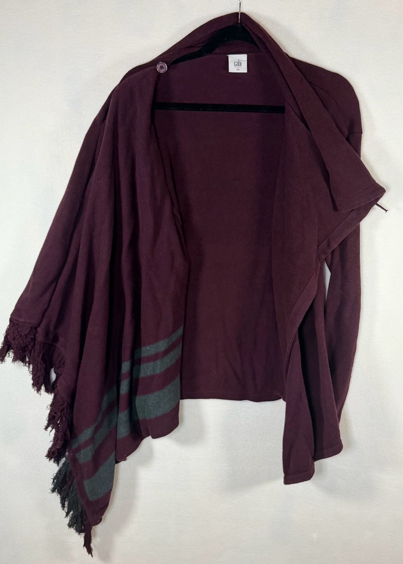 Cabi Fringe Wrap Cardigan Striped Shawl Sweater Port Wine Women’s Small 3