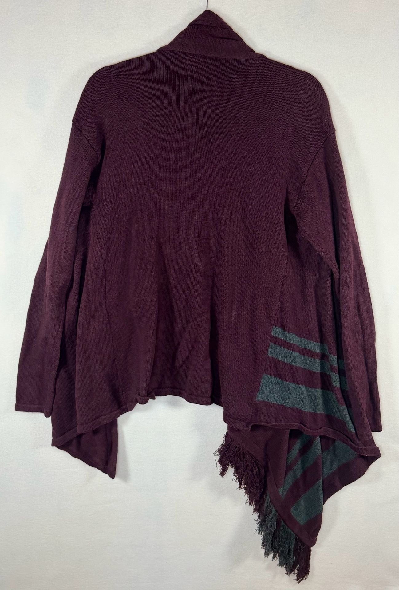 Cabi Fringe Wrap Cardigan Striped Shawl Sweater Port Wine Women’s Small 6