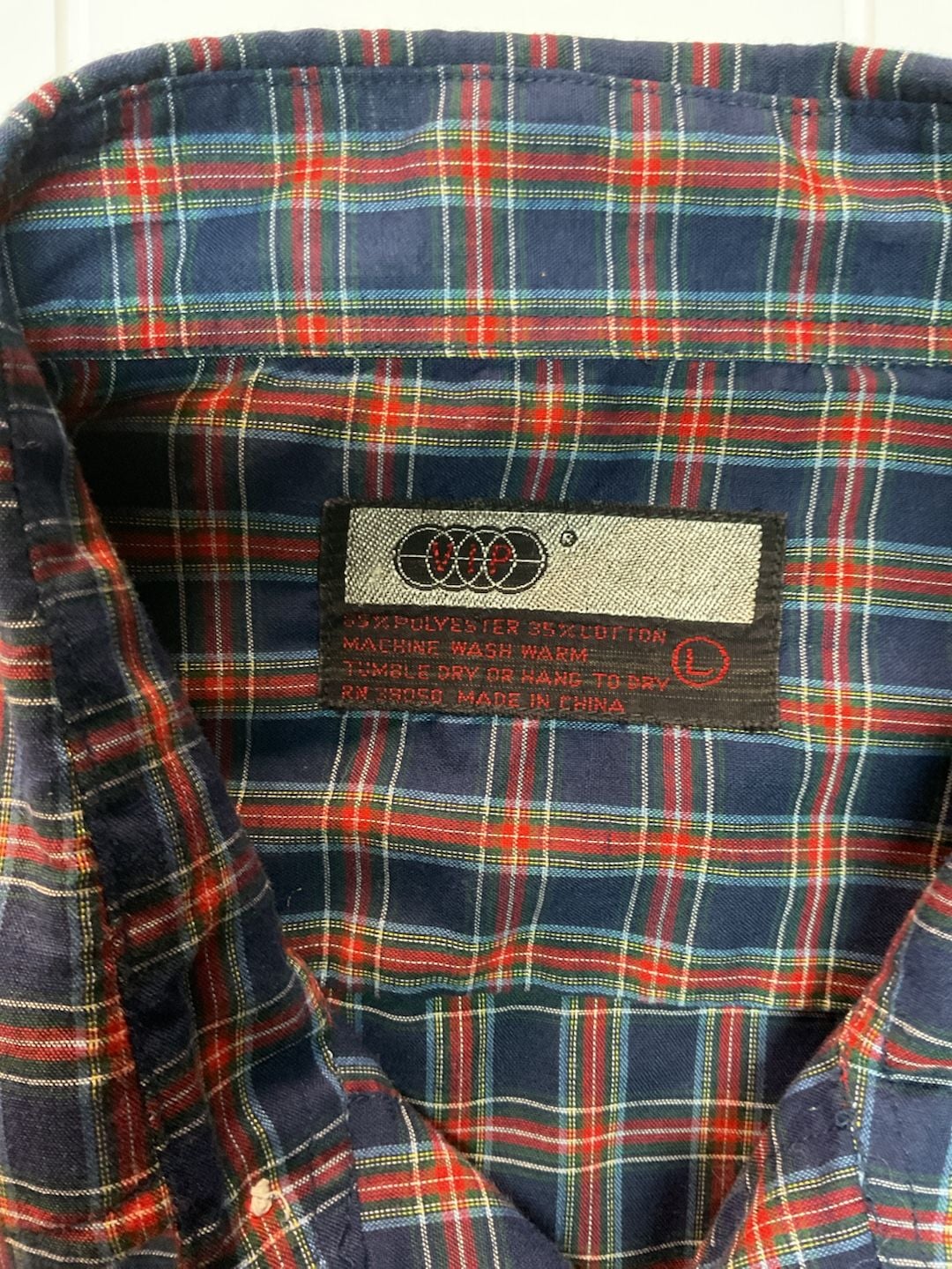 VIP Vintage Western Pearl Snap Plaid Shirt Size L Blue Red Cowboy Long Sleeve 3