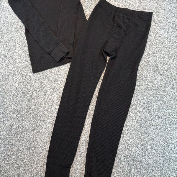 Fruit of the Loom Thermal Waffle Long Johns Set Size L Black Cotton Blend