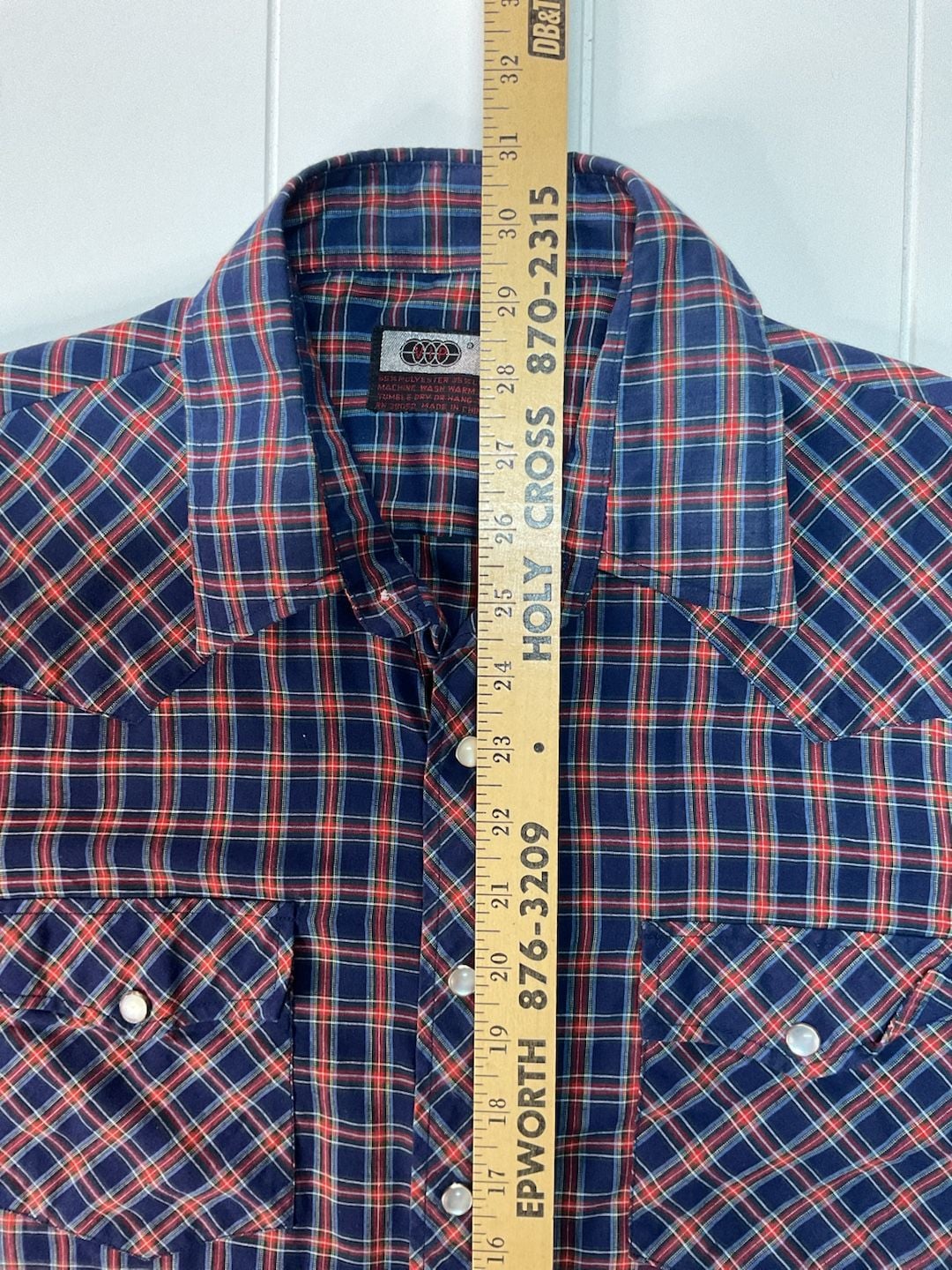 VIP Vintage Western Pearl Snap Plaid Shirt Size L Blue Red Cowboy Long Sleeve 5