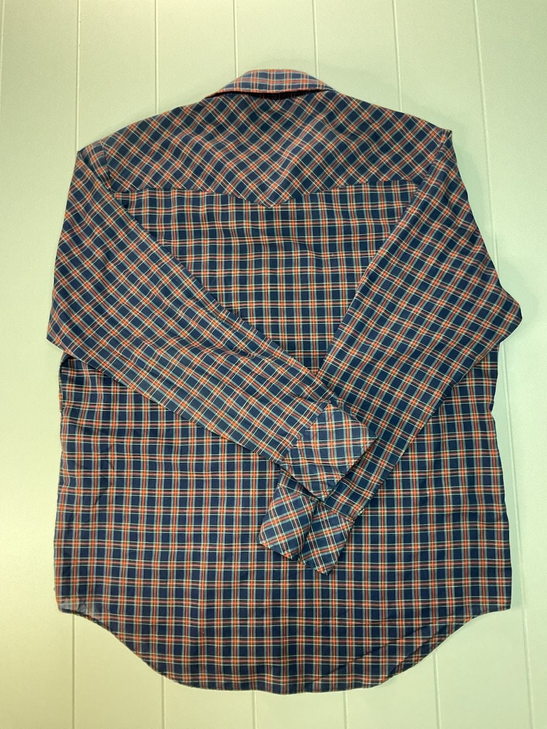 VIP Vintage Western Pearl Snap Plaid Shirt Size L Blue Red Cowboy Long Sleeve 7